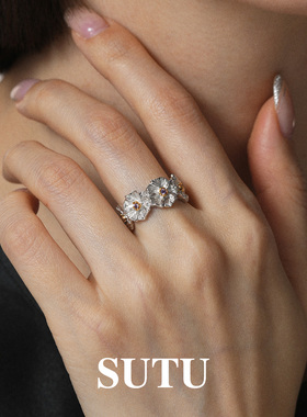 素图女925银雏菊戒指爆闪小众女