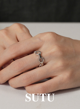 素图女925银简约气质开口戒指环