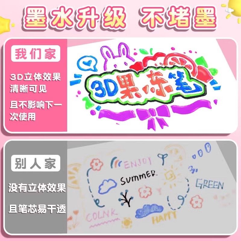 Q弹3d立体果冻笔马卡龙色小学生彩色双线轮廓笔高颜值diy手账笔,淘宝优惠券,粉丝福利购,淘宝优惠卷