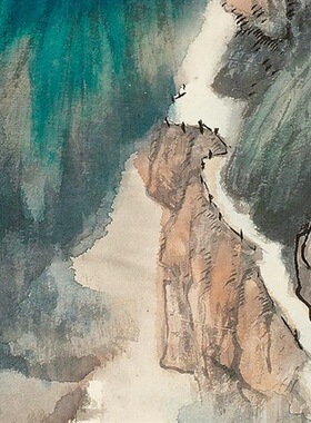 张大千益都游泼彩水墨山水画宣纸