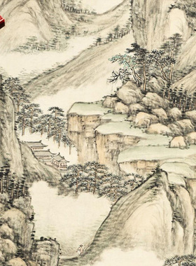 清代方琮松岩飞瀑图传统山水国画