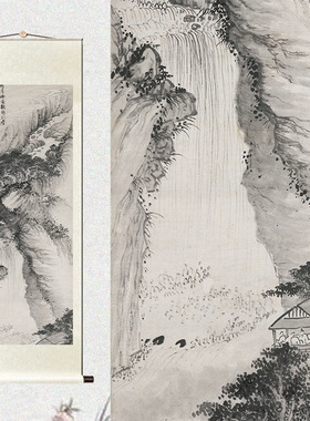 清梅清龙潭听瀑图宣纸仿古画挂