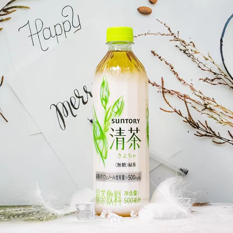 SUNTORY三得利茶绿茶500ml*4瓶装无遮糖低脂绿茶茶多酚茶饮料