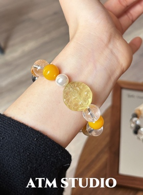 九尾狐|招财黄水晶黑发晶手串