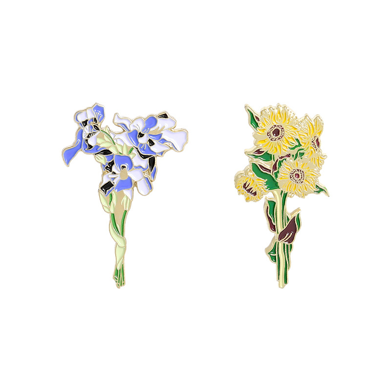 网红Sunflower / Iris Brooches Van Gogh Fashion Enamel Pins B - 图3