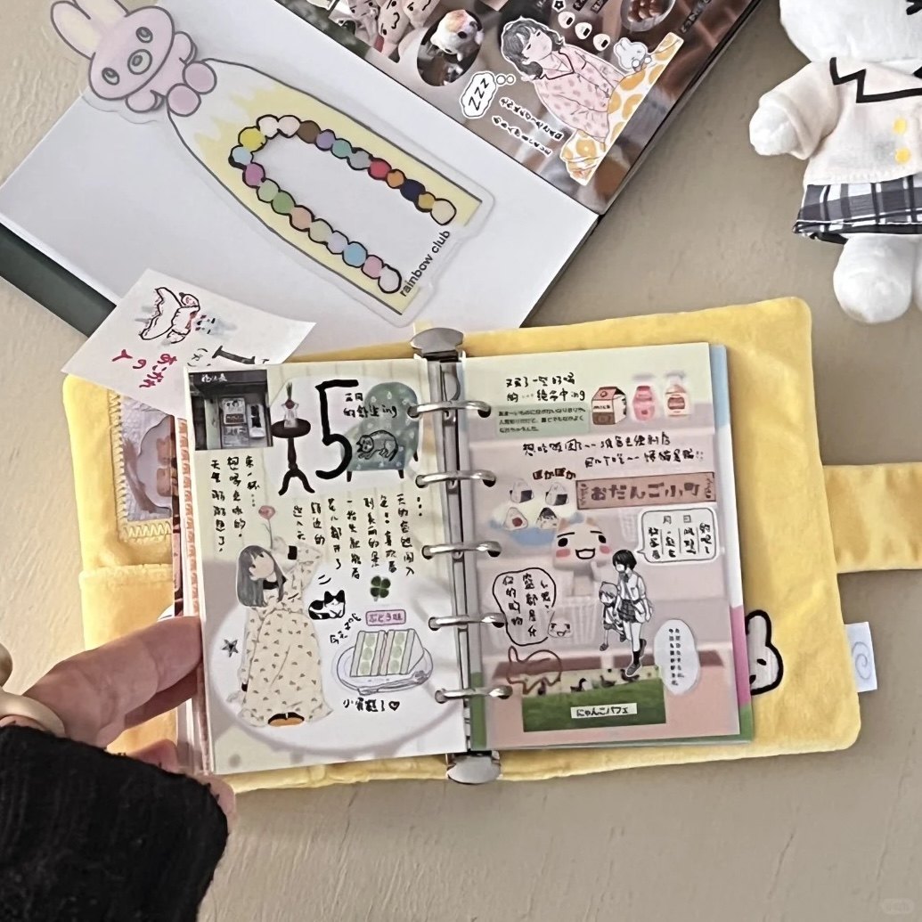 可爱毛绒兔m5外壳活页手账本女孩高颜值小学生记事日记本子手帐本,淘宝优惠券,粉丝福利购,淘宝优惠卷