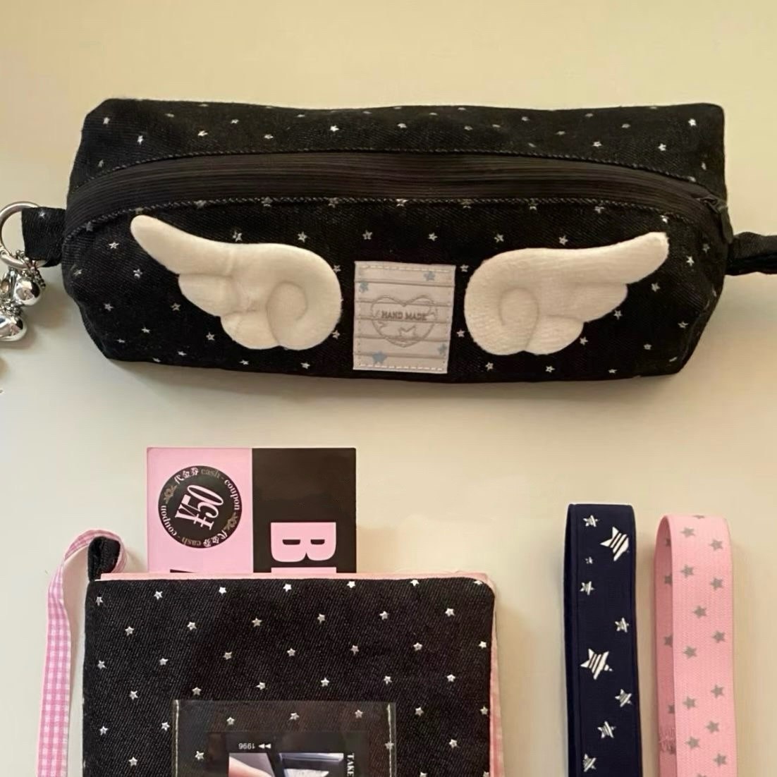 2025新款烫银星星笔袋简约高颜值ins风初中女学生文具收纳袋小众,淘宝优惠券,粉丝福利购,淘宝优惠卷