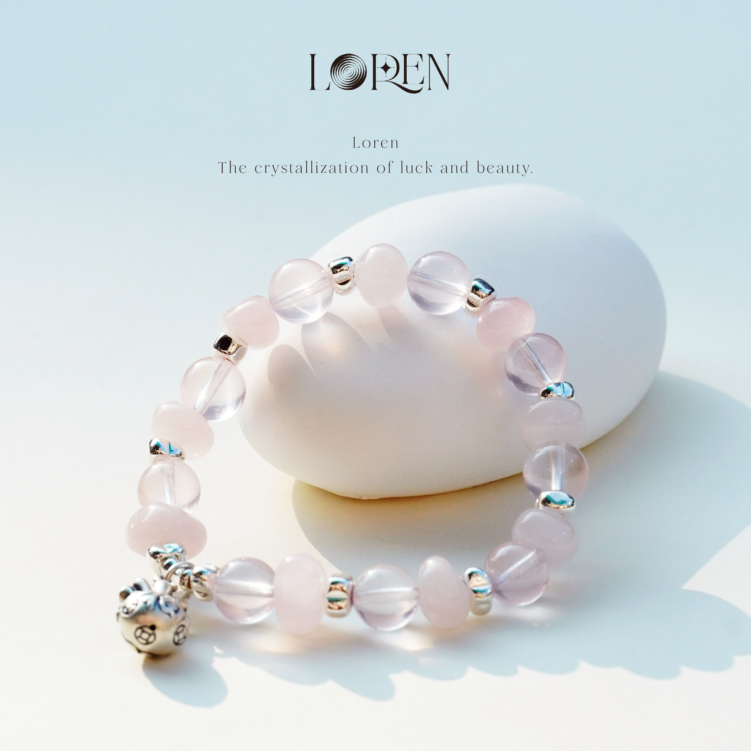 LOREN EYE 天然粉水晶手串S925银招财福袋莫桑比克粉水晶手链女款,淘宝优惠券,粉丝福利购,淘宝优惠卷
