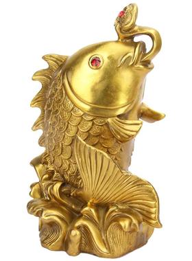 百财如意鱼铜鲤鱼摆件铜鱼摆件 铜聚宝盆鱼 铜鱼龙门摆件年年有鱼