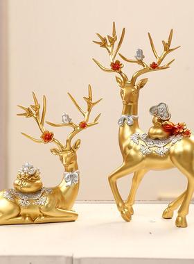 招财鹿摆件轻奢高档桌面客厅玄关电视柜酒柜创意家居装饰品高级感