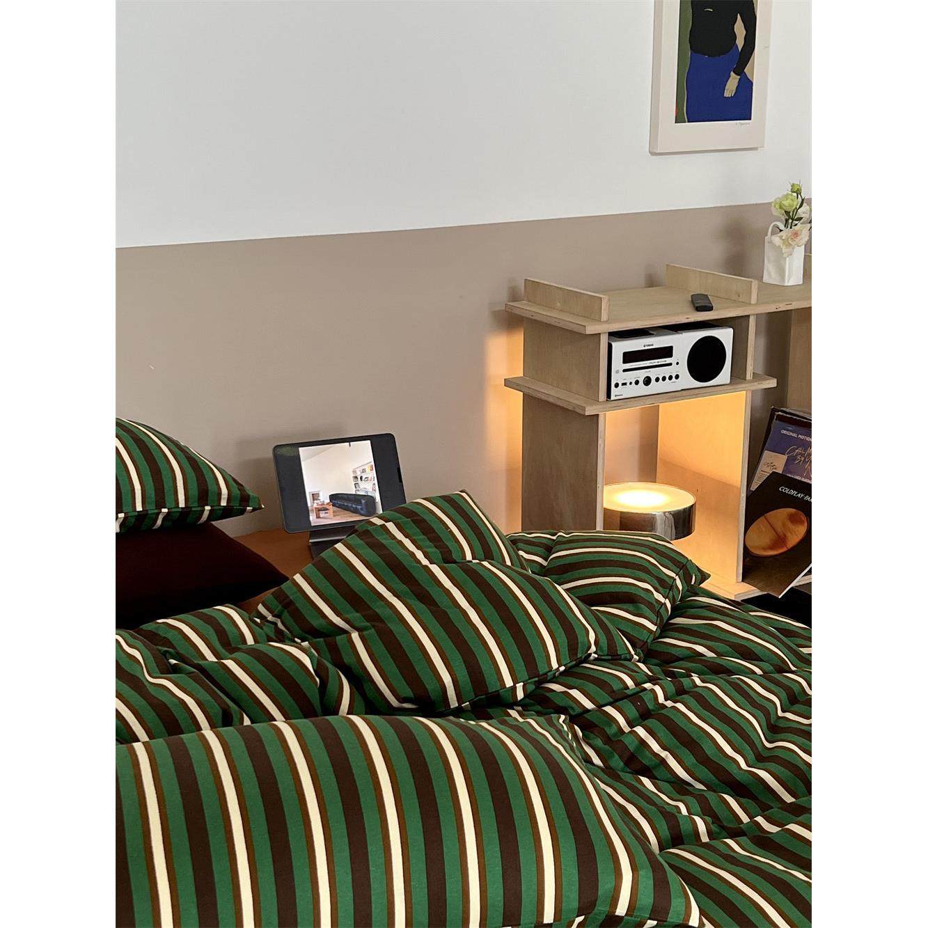 复古撞色条纹全棉针织棉四件套柔软可裸睡天竺棉床单被套双人床品,淘宝优惠券,粉丝福利购,淘宝优惠卷