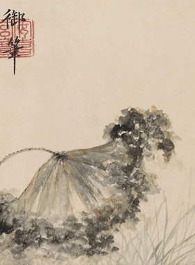 朱瞻基莲浦松荫图复古书画花卉写