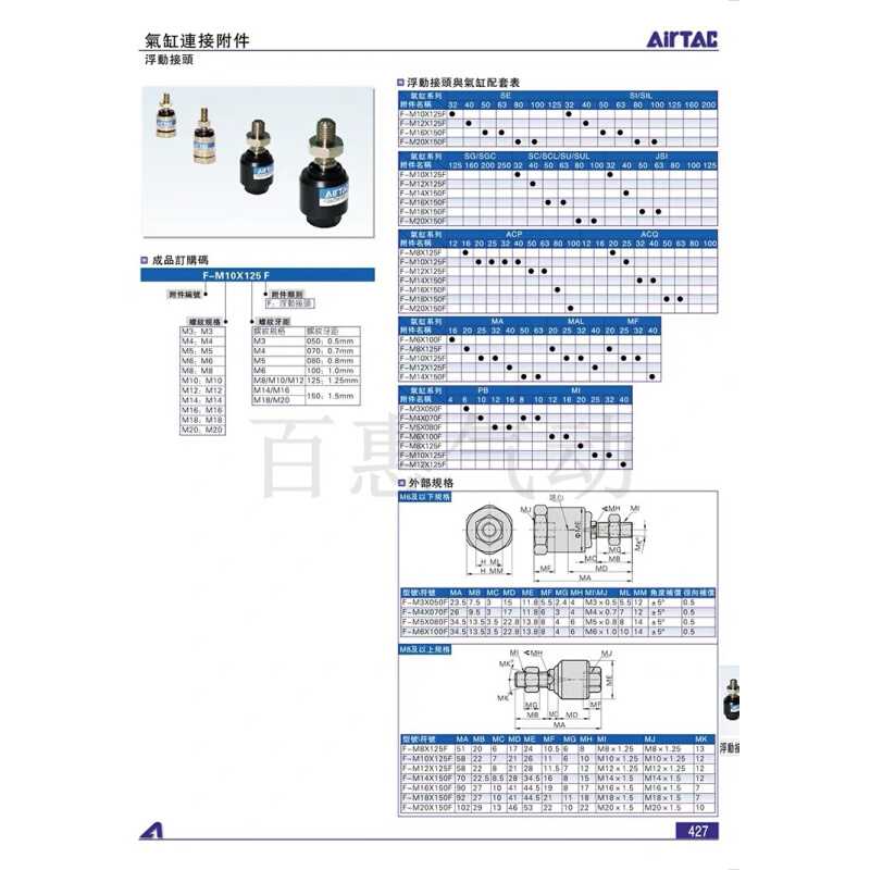 亚德客气缸万向摆动浮动接头F-M6X100F F-M8X125F F-M10X125F - 图2