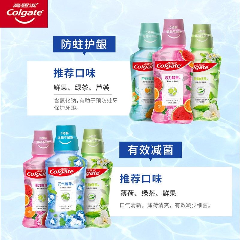 高露洁贝齿含氟漱口水无酒精温和清新口气防蛀便携家庭装,淘宝优惠券,粉丝福利购,淘宝优惠卷