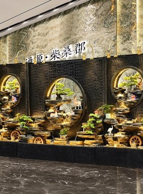 水幕墙流水屏风庭院别墅景观公司酒店假山喷泉背景鱼池装饰品摆件