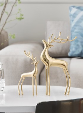 轻奢新中式网红铜鹿客厅摆件现代茶几玄关电视酒柜动物家居装饰品