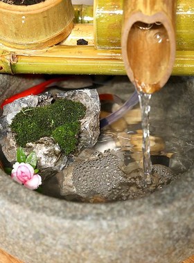 竹子鱼缸喷泉流水摆件客厅石槽户外花园水景庭院民宿阳台装饰造景