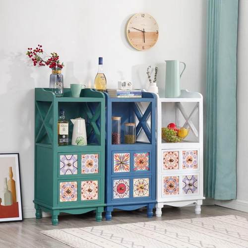 北欧斗柜法式复古实木彩绘书柜收纳柜做旧储物柜客厅柜玄关走廊柜 - 图2