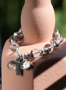 天然绿幽灵手链女S925银流苏莲花手链高级感水晶