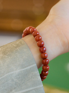 川料凉山天然南红玛瑙手串满肉柿子红老邢桶珠直切玛瑙手链女