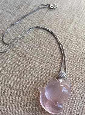 天然粉晶狐狸吊坠女项链坠粉水晶狐仙毛衣链清新甜美项链