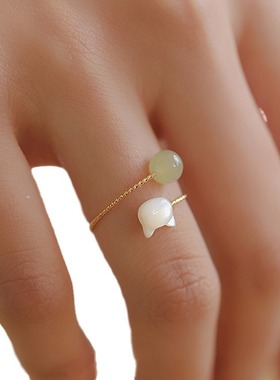 天然和田玉戒指女小众设计白蝶贝母复古风食指开口尾戒送女友