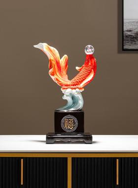 高档客厅莲花锦鲤摆件家居玄关博古架书架年年有余招财鲤鱼装饰品