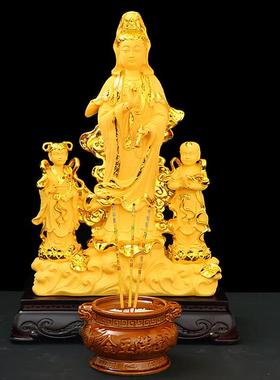 观世音摆件菩萨佛像招财风水金童玉女寺庙供奉家用品乔迁开业礼品