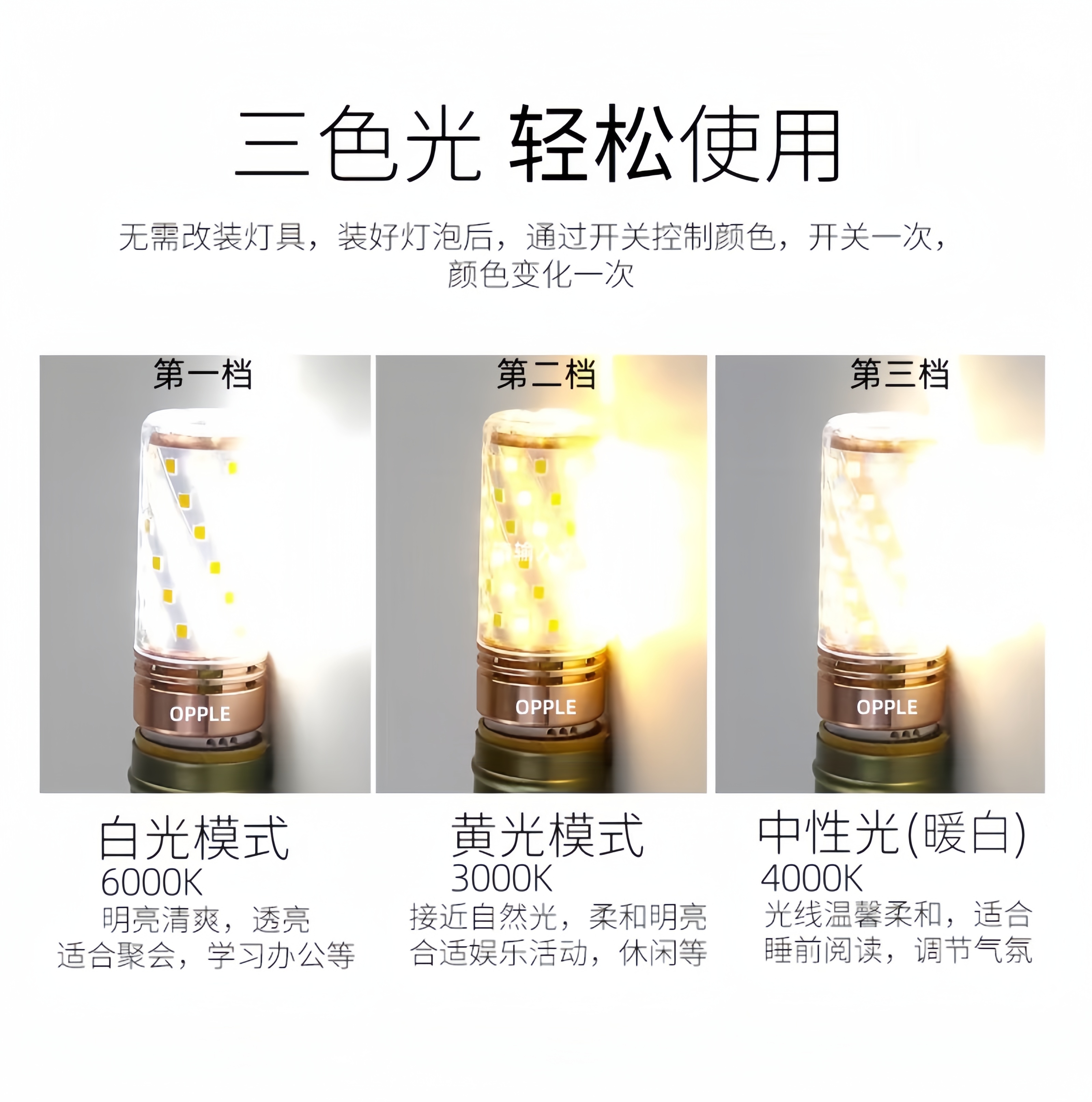 欧普LED玉米灯泡吊灯e14/e27大螺口客厅家用节能超亮光源三色变光-图2