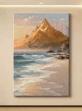 侘寂风抽象海浪玄关砂岩装饰画