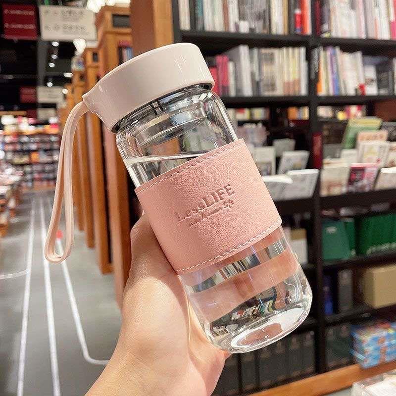 韩版简约泡茶玻璃杯便携带茶隔杯子小清新可爱少女心防烫ins水杯-图2
