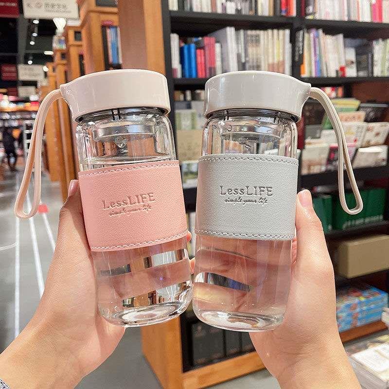 韩版简约泡茶玻璃杯便携带茶隔杯子小清新可爱少女心防烫ins水杯-图0