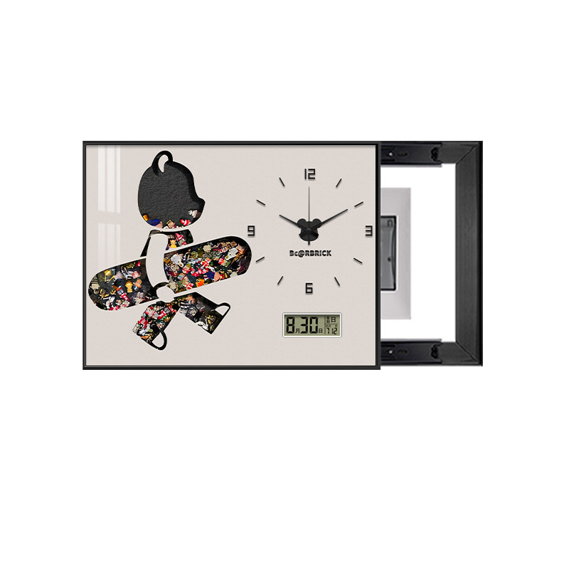 电表箱装饰画2025新款遮挡挂画免打孔暴力熊静音电子钟表万年历,淘宝优惠券,粉丝福利购,淘宝优惠卷