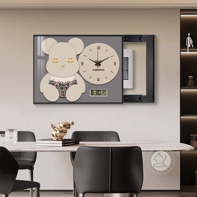 电表箱装饰画2025新款遮挡挂画免打孔暴力熊静音电子钟表万年历,淘宝优惠券,粉丝福利购,淘宝优惠卷