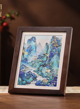 大明铜匠青山图铜雕画摆件山水风景装饰画桌面新中式摆台乔迁礼品
