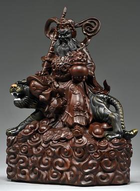 适用黑檀木雕刻武财神骑虎赵公明神像摆件家居公司装饰工艺品开业