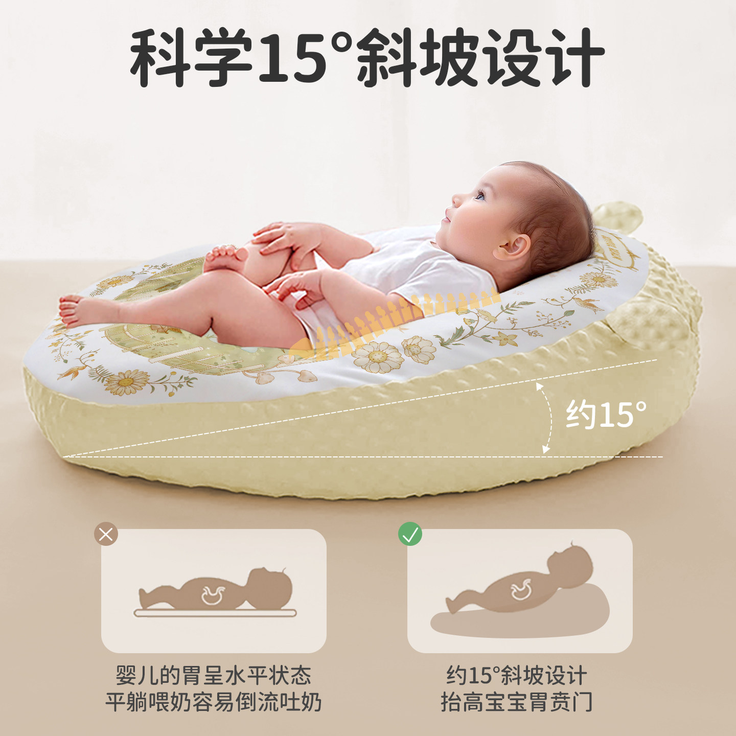 ipoosi婴儿防吐奶斜坡枕防溢奶呛奶斜坡垫新生儿躺靠垫喂奶哺乳枕