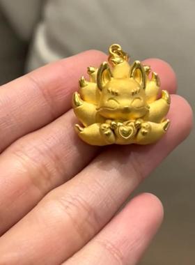 九尾狐吊坠黄金卡通祥瑞可爱色时尚气质高级狐狸锁骨链轻奢风挂坠