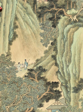 清代永瑢松壑探奇图明清青绿山水