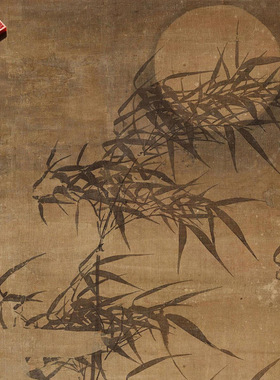 明朱端月下墨竹图高清微喷名家画