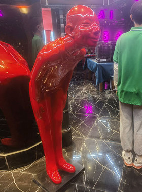 玻璃钢鞠躬迎宾人物雕塑售楼处酒店ktv商场展厅艺术落地灯摆件