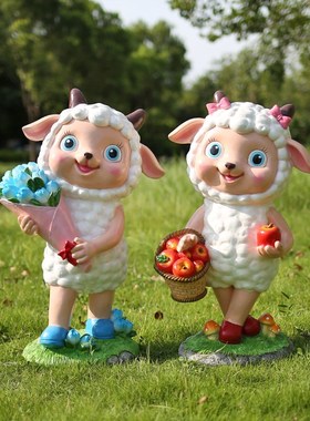 户外卡通绵羊玻璃钢雕塑园u林景观小品摆件公园小区幼儿园草坪装