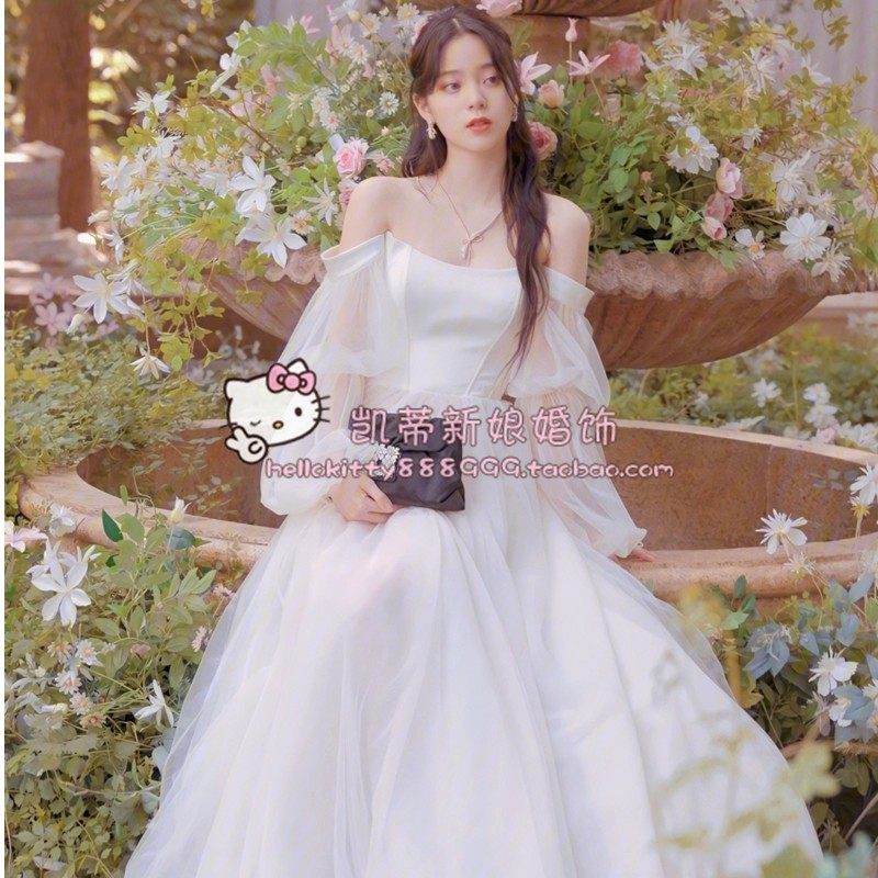 新娘婚纱袖子软纱长款仙女袖遮肉显瘦免缝主持礼服配饰拍照,淘宝优惠券,粉丝福利购,淘宝优惠卷