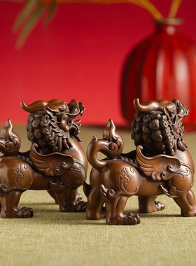 紫铜貔貅摆件公母一对瑞兽家y居装饰乔迁礼品客厅玄关办公室摆设