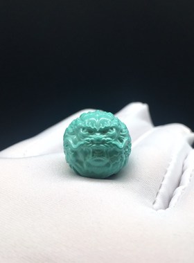 天然原矿绿松石龙珠单颗天然高瓷B无优化散珠圆珠雕刻手串顶珠配