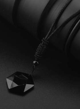 热卖灵摆能量石黑曜石六芒星项链男女士毛衣链饰品现货