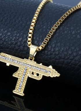 嘻哈男士镶钻冲锋枪手枪机枪吊坠项链时尚个性毛衣链