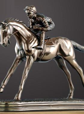 欧式赛马马术运动员雕塑工艺品摆饰骑马客厅书房装饰品办公室摆设