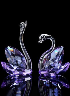 水晶天鹅创意客厅玄关摆件电视柜酒柜橱窗家居装饰品女生结婚礼物