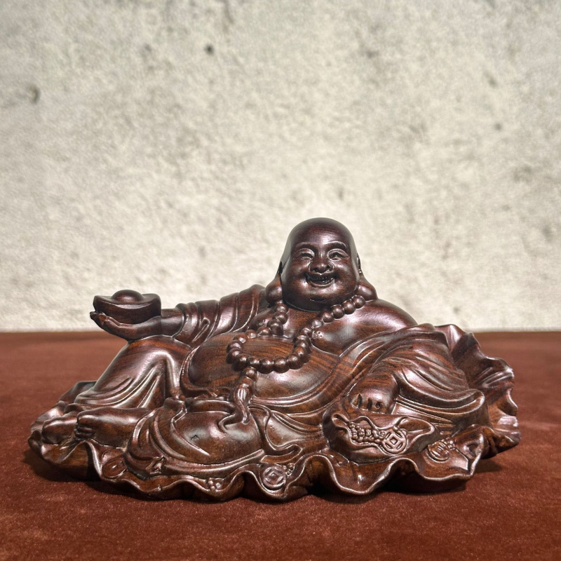 黑檀木雕刻元宝弥勒佛和气生财大肚佛桌面摆件车载装饰木质工艺品 - 图0